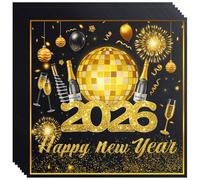 Nouvel An 2026 - Lot de 40 serviettes de table à double niveau - Happy New Year - Dorées et noires - Pour décoration de table du Nouvel An 2026 et fête