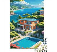 Nouvel an Adulte Coastal Villa with Pool Puzzle en Bois, 1000 pièces | Pour les journées calmes de Noël : Puzzle adulte 1000 pièces ; pour Noël, les w nds d'hiver et le Nouvel An.