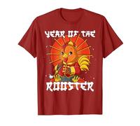 Nouvel an Chinois Coq T-Shirt, Homme, Canneberge, XL