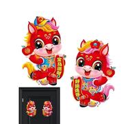 Nouvel An Chinois Proverbes Cheval Pattern - Light Weight Auto-Adhésif Velours Nouvel An Fenêtre Autocollant, Idéal pour la Maison, la Fenêtre Murale et le Festival de Printemps | Multipurpose Outdoor