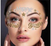 Nouvel An Scintillant Visage Sticker Nouvelle Année Fête Maquillage Décoration Argent Or Etincelles Rayons Célébration Glamour Brillance Beauté Nuit du Nouvel An Fête, Couleur : Or