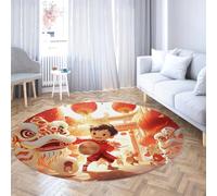 Nouvel an Thème Rond Tapis Lion Enfants Lanterne Taille Tambour Motif Tapis pour Fille Garçon Chambre Chambre Couloir Antidérapant Lavable Paillasson 120x120cm