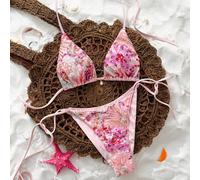 Nouvel ensemble de maillot de bain bikini deux pièces pour femme, printemps-été, multicolore, à sequins brillants, brodé, avec nœud latéral, coupe haute et col licou, mode plage et vacances, rose, vio