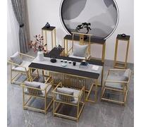 Nouvel Ensemble de Table à thé et de chaises en Pierre de Luxe Minimaliste de Style Chinois, Bureau de Style Zen, Balcon de Salon Moderne, Table de préparation de thé Kung Fu(200CM Set A)