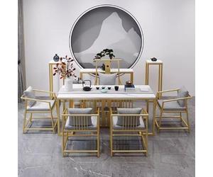 Nouvel Ensemble de Table à thé et de chaises en Pierre de Luxe Minimaliste de Style Chinois, Bureau de Style Zen, Balcon de Salon Moderne, Table de préparation de thé Kung Fu(180CM Set B)