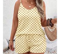Nouvel ensemble débardeur et short à imprimé pois, mode décontractée et polyvalente pour femmes grandes tailles 0XL,1XL,2XL,3XL,4XLImprimés aléatoiresTissu tricoté