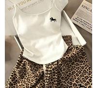 Nouvel ensemble d'été minimaliste et décontracté à la mode avec imprimé léopard brodé en tricot, comprenant un débardeur et un short L,M,S,XLAnimalÉtoffe