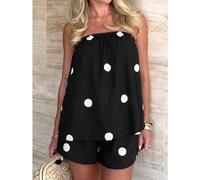 Nouvel ensemble élégant et à la mode avec top tube imprimé à pois & short ample, tenue décontractée de plage, de vacances, de jardin et de maternité, noir, été, style vacances L,M,S,XL,XS,XXLGéométriq