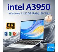 Nouvel ordinateur portable de bureau FUCHU, Intel Atom A3950, 12 Go de RAM, SSD 2 To, PC de jeu, écran HD 1920*1080, ordinateur d'étude, PC 14,1 pouces, Windows 11 Pro, ultra fin Argent