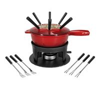 NOUVEL Service à fondue two in one rouge/noir Fonte 16 pièces
