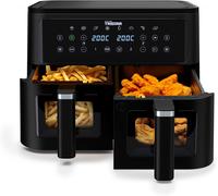 NouvelHorizonstore-Friteuse à Air Double Panier, 9 L, 10 Programmes, Écran Tactile, Fenêtres de Cuisson, Sans PFAS, Cuisson Saine Sans Huile, 2500W, FR-9429, Noir