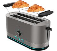 NouvelHorizonstore-Grille-Pain Cecotec Shine&Toast Extra Double, 1400 W, Fente Longue de 3,8 cm, Capacité 4 Toasts, Anneau Lumineux, 7 Niveaux de Grillage, Anneaux Supérieurs