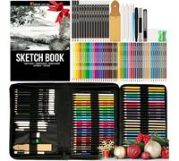 Nouvelhorizonstore-Kit Dessin, Malette Dessin Avec 24 Crayons Aquarelle, 12 Crayon De Couleurs, 12 Crayons Metalliques, 12 Crayon Papier Et Un Cahier Pour Dessiner - 74 Pi¿¿Ces