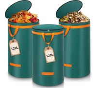 NouvelHorizonstore-Lot de 3 sacs à déchets de jardin solides de 120 l - Avec couvercle et poignées - Grand sac à déchets de jardin - Sacs de jardin autoportants - Sacs à déchets verts