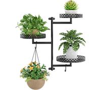 NouvelHorizonstore-OVICAR Étagère murale rotative pour plantes ¿ Support mural d'intérieur à 3 niveaux en métal pour plusieurs plantes avec crochets de suspension, décoration d'intérieur, noir