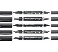 Nouvelhorizonstore-Staedtler Marqueur Permanent Lumocolor Permanent Duo, Marqueur ¿¿ Pointe Ogive Fine Et Moyenne, R¿¿Sistant ¿¿ L'eau Et ¿¿ L'effacement, Rechargeable, Longue Dur¿¿E De Vie, 5 Marqueu
