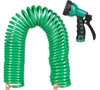 NouvelHorizonstore-tuyau d¿arrosage spirale, long jusqu¿à 20 m, tuyau d¿eau flexible avec pistolet, réglable avec 7 modes, vert