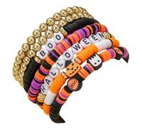 NOUVELLE AMBIENCE BRACELET HALLOWEEN Set, Bracelet Witch Set Wicked Merchandise, Froth Pumpkin Bat Halloween Bracelets sets pour femmes filles, une perle d'argile ajustée festive colorée (d)