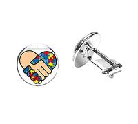 Nouvelle arrivée autisme conscience jumeaux puzzle pièce ruban impression verre photo bronze couleur boutons de manchette espoir amour bijoux