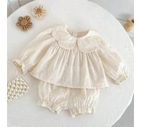 Nouvelle arrivée Ensemble 2 pièces Top à manches longues avec jacquard floral et pantalon de couleur unie pour bébé fille, printemps/automne 6-9M,9-12M,18-24M,3-6MUnicoloreÉtoffe