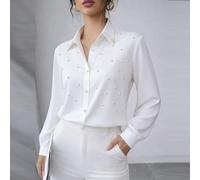 Nouvelle arrivée Mode Femmes Décontracté Polyvalent Faux Perle & Bouton Décoré Blouse Blanche L,M,S,XL,XXLUnicolorePolyester