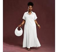 Nouvelle arrivée printemps et été, robe chemise ample à manches tombantes, col chemise, demi-patte de boutonnage, avec poches et fentes latérales, en tissu texturé, robe chemise longue grande taille -
