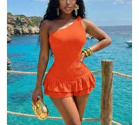 Nouvelle arrivée printemps/été 2026 Combinaison femme décontractée de mode de villégiature à la mode, coupe slim, verte, à une épaule, nouée, à volants multicouches, en matière texturée. Convient pour