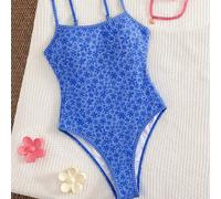 Nouvelle arrivée printemps/été Maillot de bain une pièce sexy style européen et américain, bas triangle à coupe haute, imprimé vie océanique avec couleurs contrastées, fines bretelles, buste galbé, do