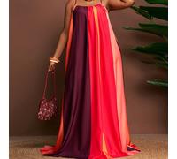 Nouvelle arrivée printemps/été Robe maxi ample à imprimé abstrait coloré contrasté pour femmes grandes tailles - rouge, robes d'été. Convient pour festival de musique, Pâques, Saint-Patrick, style occ