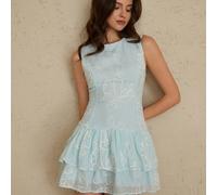 Nouvelle arrivée Robe ajustée en A à encolure ronde, romantique à la française, avec broderie florale et ourlet en couches. Douce et élégante pour les sorties et les fêtes du printemps/été L,M,S,XLPla