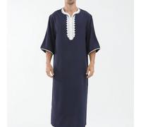 Nouvelle arrivée Robe ample noire décontractée à manches trois-quarts pour hommes musulmans, robe longue de loisirs du Moyen-Orient L,M,S,XL,XXLGéométrique,graphiqueÉtoffe