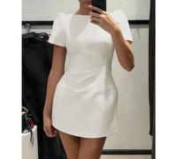 Nouvelle arrivée Robe en tissu tressé élégante et décontractée pour femmes, de couleur unie. Convient pour le soir, le bureau et le port quotidien au début du printemps et en été blanc L,M,S,XLUnicolo