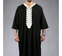 Nouvelle arrivée Robe longue décontractée ample noire à manches 3/4 pour hommes musulmans, robe de loisirs de style moyen-oriental L,M,S,XL,XXLÉtoffe