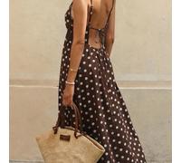Nouvelle arrivée Robe longue pour femmes, printemps/été, robe imprimée à pois rétro français, robe longue dos nu sexy, convient pour la villégiature, la promenade sur la plage, la fête, le mariage. Ro