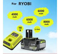 Nouvelle batterie au lithium puissante RYOBI 18V 6.0Ah 8.0Ah P104 P105 P107 P108 P109 à faible autodécharge, compatible avec tous les outils 18V 8.0Ah