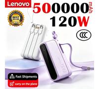 Nouvelle batterie externe Lenovo de 50000 mAh avec 4 câbles intégrés, charge rapide, batterie externe portable de type C pour Samsung iPhone Android Black 30000mAh