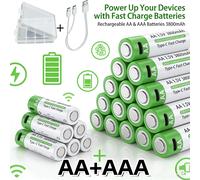 Nouvelle batterie lithium-ion 2025 rechargeable par USB-C haute capacité AA et AAA pour télécommande, souris, jouets électriques 8PCS-AAA