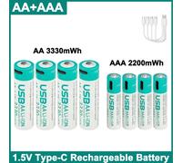 Nouvelle batterie rechargeable au lithium AA 1,5 V 3330 mWh, batterie Li-ion de type C haute capacité pour télécommande, souris, appareil photo, jouets 12PK AA 3330mAh