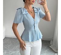 Nouvelle blouse élégante et sophistiquée pour jeunes femmes, en tissu croisé, avec un design nœud papillon en V, à l'avant ouvert, dans une couleur unie, offrant un effet affinant L,M,S,XL,XSUnicolore