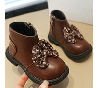 Nouvelle bottine à la mode de haute qualité marron, avec design nœud papillon tendance, style princesse avec doublure en peluche, bottes bébé antidérapantes EUR21,EUR22,EUR23,EUR24,EUR25,EUR26,EUR27,E