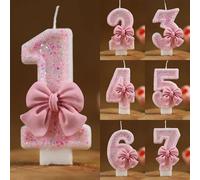 Nouvelle Bougie Chiffre Rose Pailletée pour Gâteau d'Anniversaire 0 1 2 3 4 5 6 7 8 9, Bougie Chiffre 3D pour Décoration de Gâteau d'Anniversaire 7