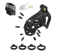 Nouvelle cage à pénis Cage de chasteté 3D avec 4 anneaux péniens Cage de chasteté pour hommes Cage de chasteté Torture d'esclave pour hommes Cages de SM extrêmes Ceinture de chasteté(Bogenring-L)