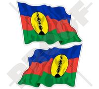 Nouvelle CALEDONIE Agitant Le Drapeau Kanak Nouvelle-Caledonie France Français, 75mm Vinyle Autocollants, x2 Stickers