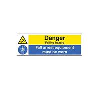 Nouvelle-Calédonie Signes 16457 G "Danger Falling Hazard Fall Arrestation d'équipement Doivent être portées" Panneau, plastique rigide, 300 mm X100 mm