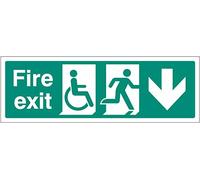 Nouvelle-Calédonie Signes 21227l Fire Exit (Course à Pied Homme, symbole handicapés, flèche vers le bas) panneau, autocollant en vinyle, 450 mm x 150 mm
