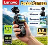 Nouvelle caméra d'action de poche Lenovo 8K HD, objectif rotatif et écran, stabilisation d'image, enregistrement photo et vidéo, transfert Wi-Fi vers le téléphone Orange