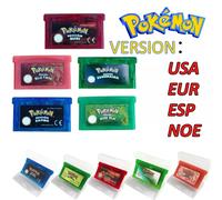 Nouvelle Cartouche de Jeu Pokémon GBA 32 bits 2026 Émeraude Rouge feu Vert feuille Rubis Saphir Étiquette brillante Multi-version NOE/FRA/ESP/USA VERDE HOJA ESP