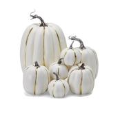 Nouvelle citrouille d'Halloween, décoration de citrouille artificielle 7 pièces, décoration de citrouille d'extérieur, grandes citrouilles en mousse,ensemble de décoration de citrouille (White Gold)