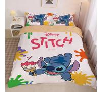 Nouvelle collection en stock : Parure de lit Disney Stitch, motif dessin animé, housse de couette et taies d'oreiller, confortable pour enfants, tailles Twin et King b12