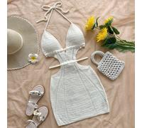 Nouvelle conception Robe mini-glissement blanche élégante et ajourée avec lacets dans le dos pour les vacances L,M,S,XL,XSUnicoloreLaine peignée